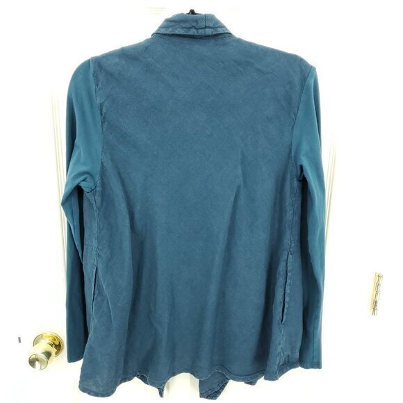 Flax Linen/Cotton Long Sleeve Open Jacket S Teal/Blue-Green - Picture 2 of 16